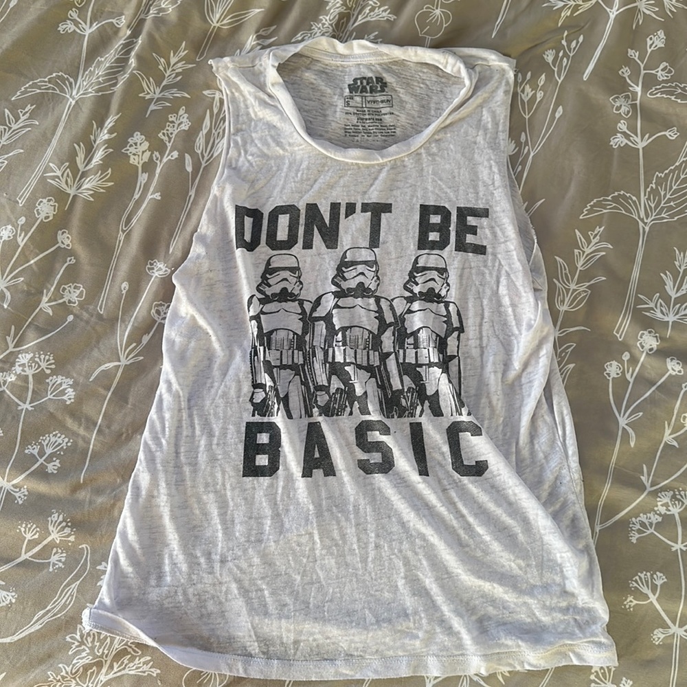 Small white Star Wars crew neck tank top
